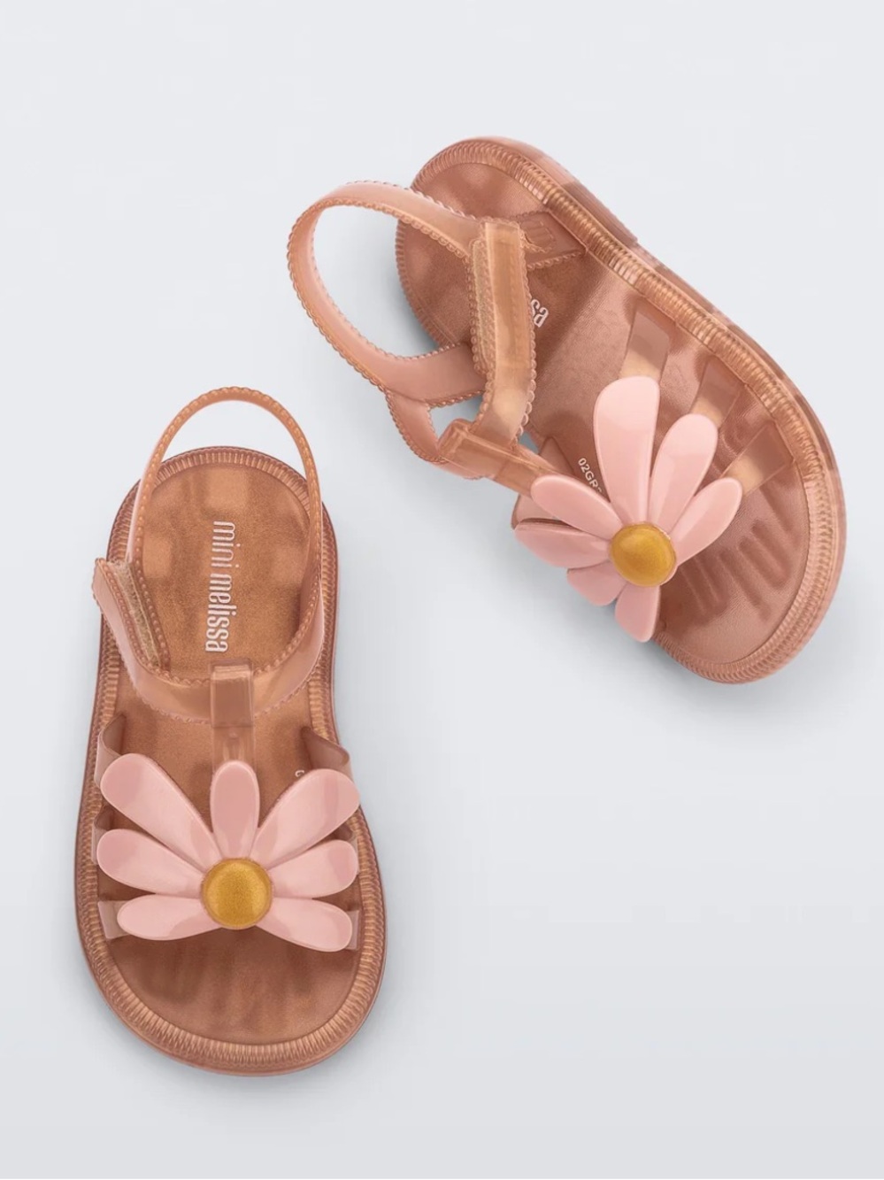 NWOT Mini Melissa Rose Gold Jelly Sandals with Pink Daisy Accent